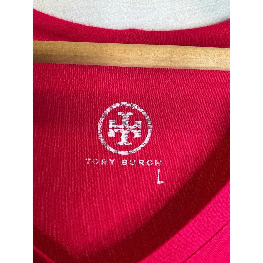 Tory Burch Pink V-Neck T-Shirt Bling Glam Short Sleeve Preppy Casual Designer L